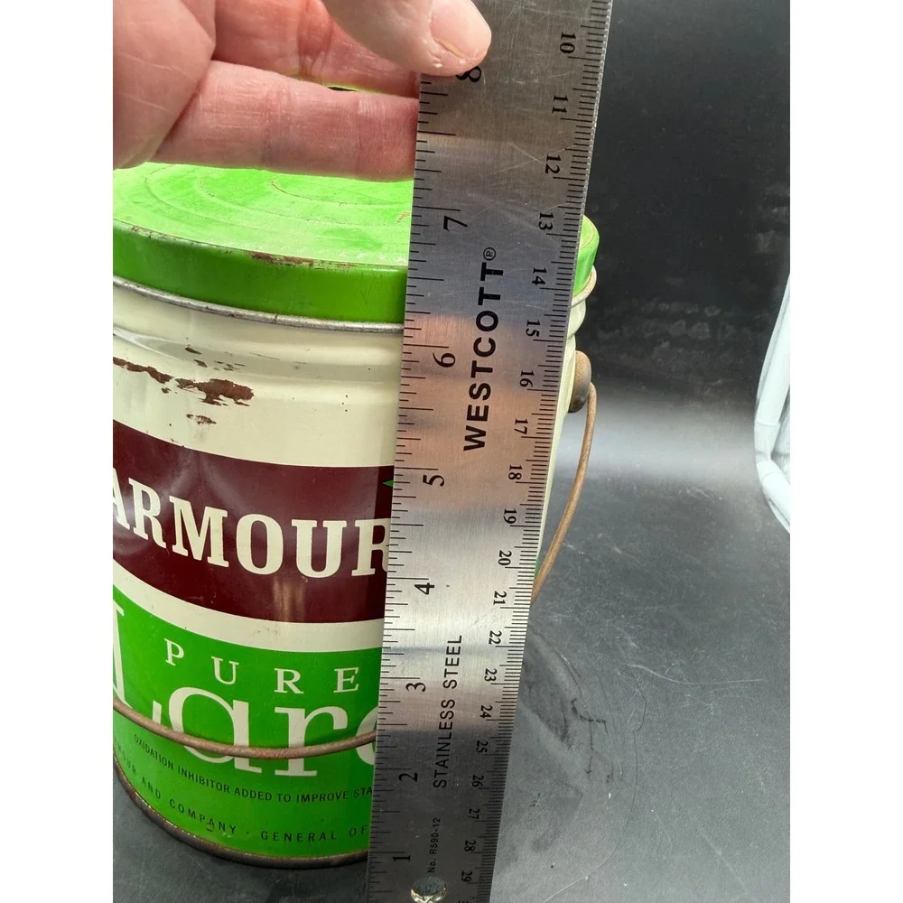 Vintage Armour Pure Lard 4lb Tin Pail with Lid and Recipes Farmhouse Decor